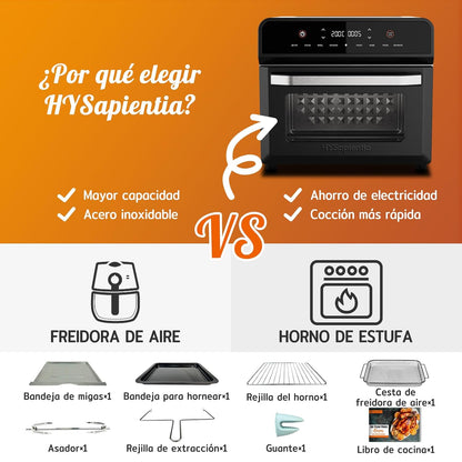 HYSapientia® 24L heteluchtfriteuse XXL, mini-oven met convectie 1800 W, mini-oven mini-oven met digitaal led-touchscreen, heteluchtoven 8 programma's, pizzaoven, airfryer XXL