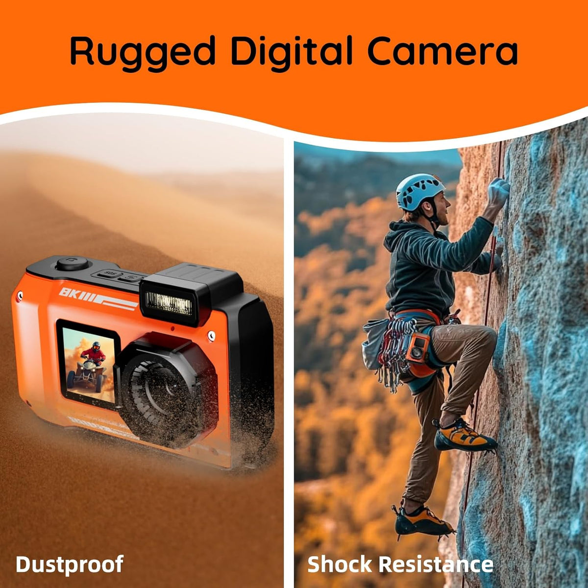 MaxMango Digitale camera, 8K en 33FT onderwatercamera met 64 GB, 2,8 inch dubbele beeldschermen, selfie, waterdicht, stofdicht, schokbestendig, compact, voor kinderen, tieners, beginners