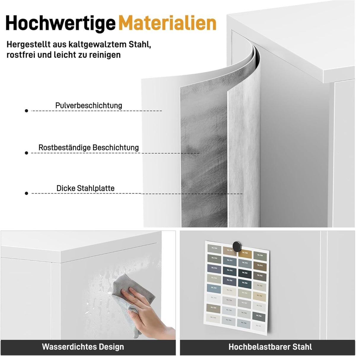 Dossierkast, multifunctionele kast, kantoorkast met 2 deuren, kast afsluitbaar, opbergkast van staal, kast afsluitbaar, 2 in hoogte verstelbare planken voor kantoor, garage (wit, 90 x 80 x 40)