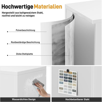 Dossierkast, multifunctionele kast, kantoorkast met 2 deuren, kast afsluitbaar, opbergkast van staal, kast afsluitbaar, 2 in hoogte verstelbare planken voor kantoor, garage (wit, 90 x 80 x 40)