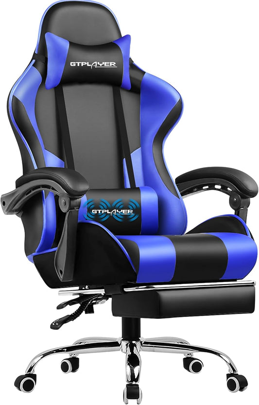 GTPLAYER Office Chair, Gaming Chair, Ergonomic Gamer Chair with Footrest, Headrest, Lumbar Cushion, Padded Swivel Chair, Blue - QUORE