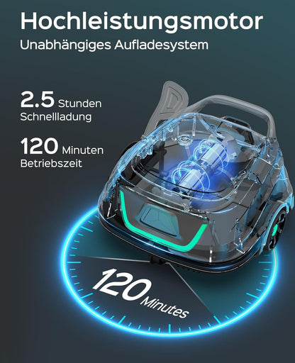 WYBOT (2025 Upgrade) A1 Zwembadrobot, Looptijd tot 120 minuten, Kabelloze zwembadrobot met dubbele filter en zwembadrobot accu, Zwembadrobot voor opzetzwembad tot 100㎡ (Lichtgrijs Groen)