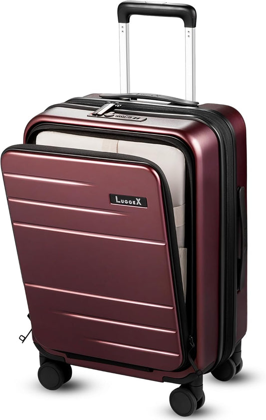 LUGGEX Koffer trolley handbagage met laptopvak – uitbreidbare harde koffer van polycarbonaat met TSA-slot, 55,4 x 36 x 24 cm, rood, 56*38*24CM