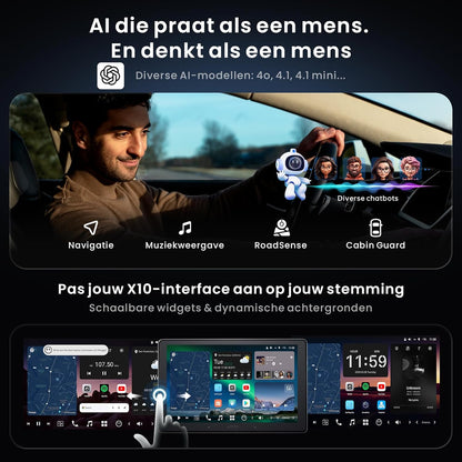10" QLED Android In-Dash Navigatie, 8G+128G Single DIN Autoradio, ChatGPT AI Assistent, 4G LTE, Draadloze CarPlay & Android Auto, Duale Telefoonverbinding & Bluetooth, X10G110E