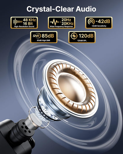 BOYA BY-V4U Microfoon Draadloos voor iPhone 15/16, Android Smartphone, 4-kanaals Mono Uitgang, Mini Microfoon, Draadloze Lavalier Microfoon Type-C, Ruisonderdrukking, 360° Clip Revers Microfoon voor