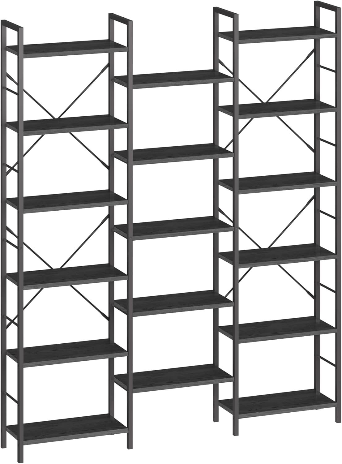 Hzuaneri Bookshelves, Freestanding Shelves, 17 Shelves, 6 Layers, Adjustable Distance, 24 x 152 x 186 cm, Load Capacity 340 kg, Living Room, Office Vintage Black BC10104B
