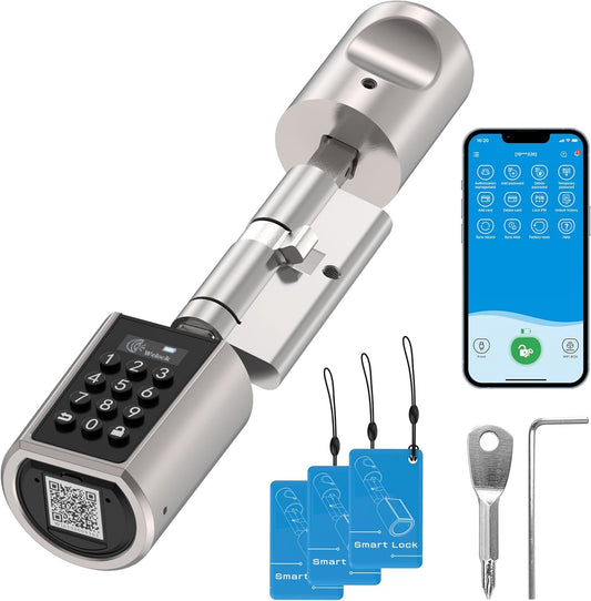 WELOCK Smart Elektronisch Deurslot Wifi Wachtwoordondersteuning, RFID-kaart, Bluetooth APP Deurslot, Afstandsontgrendeling voor thuis, Laag energieverbruik, IP44, Waterdichte Siliconen Cover