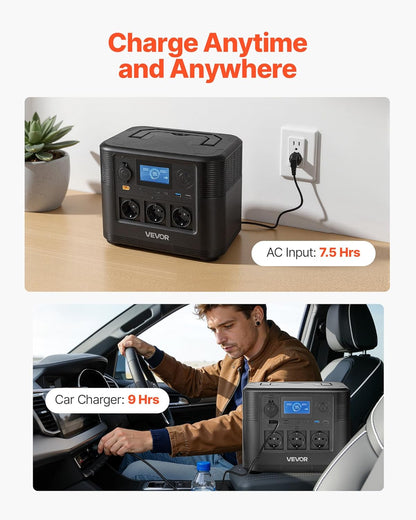 VEVOR LiFePO4 draagbaar powerstation, 1800 W, back-up accu, 1008 WH, met 8 uitgangen, voor thuis, camping, reizen in de camper, zonnepaneel niet inbegrepen