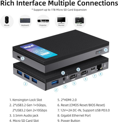 Mini PC – Micro Desktop – Compacte PC – Kleine Computer – Stille Desktop – Celeron N5105 8GB RAM 128GB Opslag – Fanless Geruisloos – Dual 4K HDMI & VESA Beugel