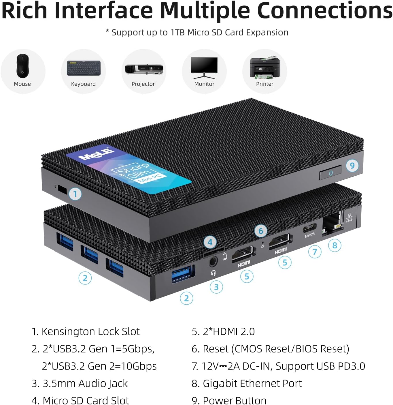 Mini PC, MeLE Quieter3Q Celeron N5105 8GB 128GB Micro Computer Fanless Kleine Desktop Servers met Gigabit Ethernet 2.4G&5G Wifi, Dual 4K HDMI, VESA voor Kantoor/Studie/Thuis