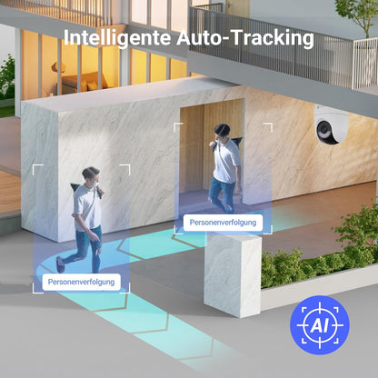 Beveiligingscamera Buiten - WiFi-bewakingscamera - Camerabewaking - Ddraadloos - Batterijen - Automatische Tracking - AI-Detectie - Personen - Voertuigen - AOV-Modus - Kleurennachtzicht - Tweerichtingsaudio - WiFi 6 - Wit