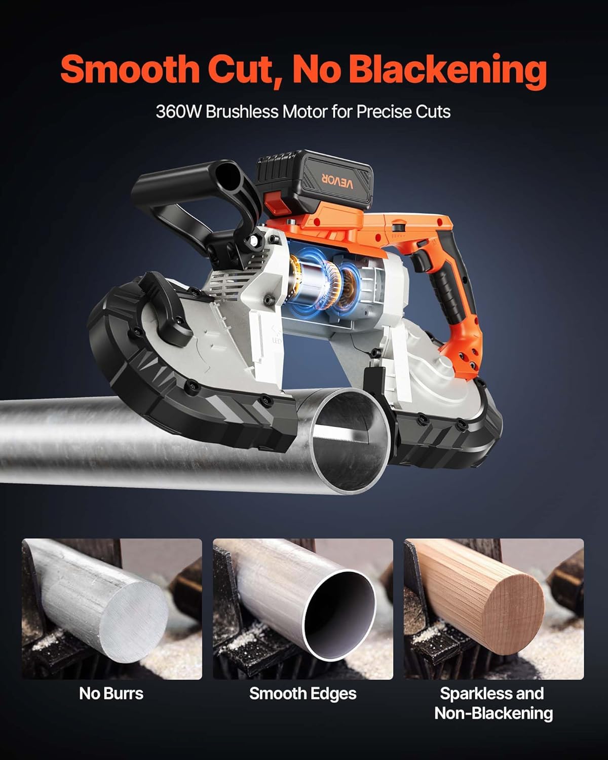 VEVOR 20 V accu-bandzaag, 127 x 115 mm zaagdiepte, metalen bandzaag met borstelloze motor, 4000 mAh-accu en oplader, 0-120 m/min variabel toerental, voor het zagen van metaal en hout