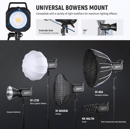 Videolamp – Led Videolicht – Studiolamp – COB Led Lamp – Continu Licht – 130 W, Tot 72.000 Lux Op 1 M – Tweekleurig 2700K-6500K, 12 Effecten