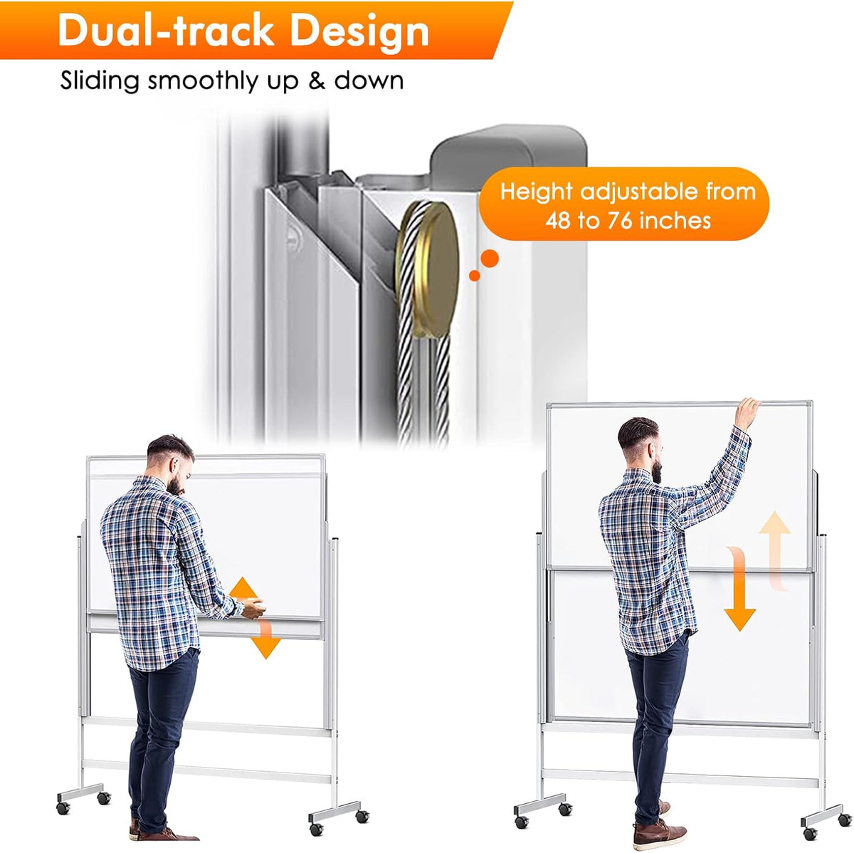 Whiteboard In hoogte verstelbaar, schildersezelstandaard wit bord op wielen mobiel dubbelzijdig magnetisch rollend wit bord glijdend whiteboard voor thuiskantoor klaslokaal