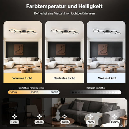 Sky angle Led-plafondlamp met Alexa-app, Google Home, rond, wit, dimbaar, met afstandsbediening, plafondlamp woonkamer, 50 W, 6000 lm, 3000 K-6000 K, voor slaapkamer, 100 cm, zwart, smart