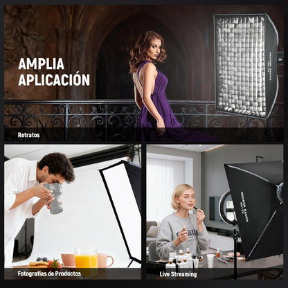 Rechthoekige Softbox – Stripsoftbox – Softbox – Strip Soft Box – Studio Softbox – 60 x 89 Cm – Quick-Release Met 2 Diffusers En Honingraatrooster