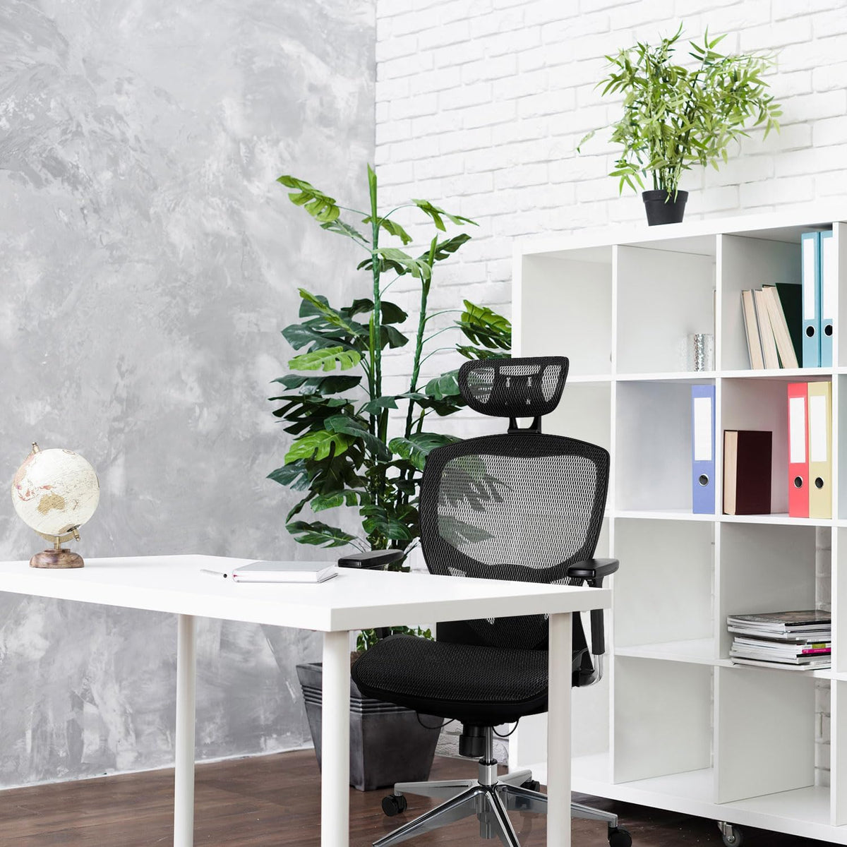 hjh OFFICE 657000 bureaustoel, directiestoel, VENUS ONE netstof, zwart, ergonomische flexibele lendensteun, hoog zitcomfort, draaistoel, ergonomisch, verstelbare armleuningen, bureaustoel