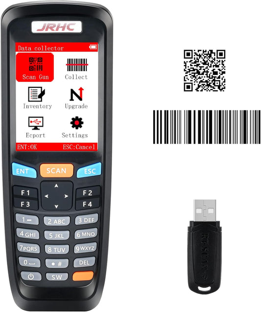 2D-Inventaris-Barcodescanner – Barcodelezer – Streepjescodescanner – Inventaristeller – Collector – Draadloze 2,4 GHz USB-Ontvanger – 2,8 Inch LCD-Scherm