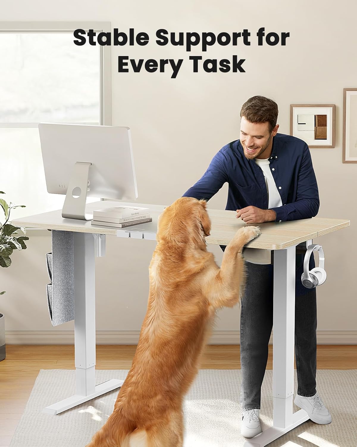 ErGear Stand Desk 120x60cm, Supports up to 80kg Height Adjustable Electric Standing Desk with Storage Bag, Sit-Stand Adjustable Desk with Backpack Hook and Memory Smart Panel for Home Office - QUORE