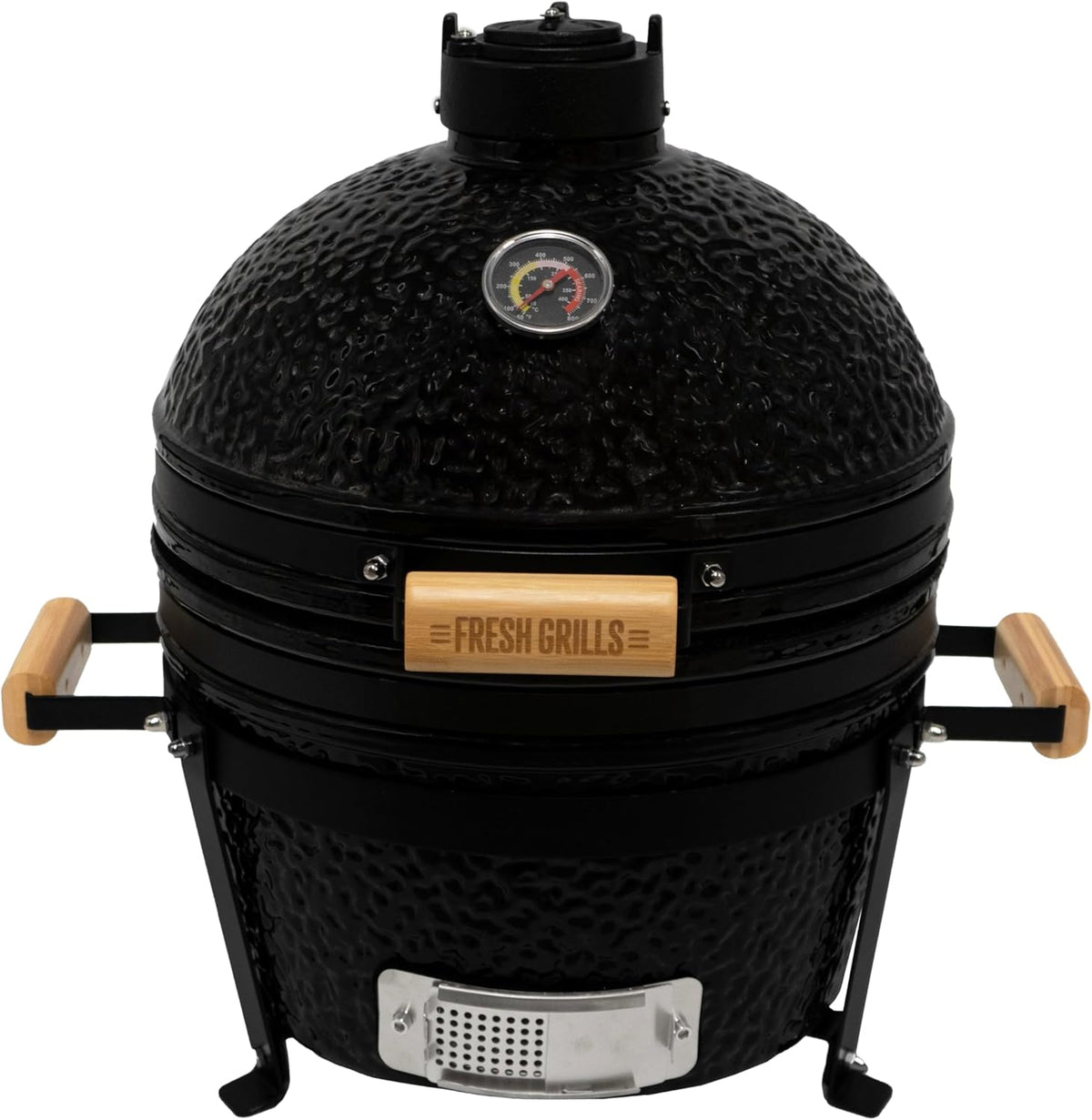 Fresh Grills Kamado BBQ 16 Inch Black Ceramic Mini Oven Barbecue Grill Egg Charcoal Smoker Grate Baking Portable Built-in Thermometer Top and Bottom Air Flow System Outdoor Cooking Camping - QUORE
