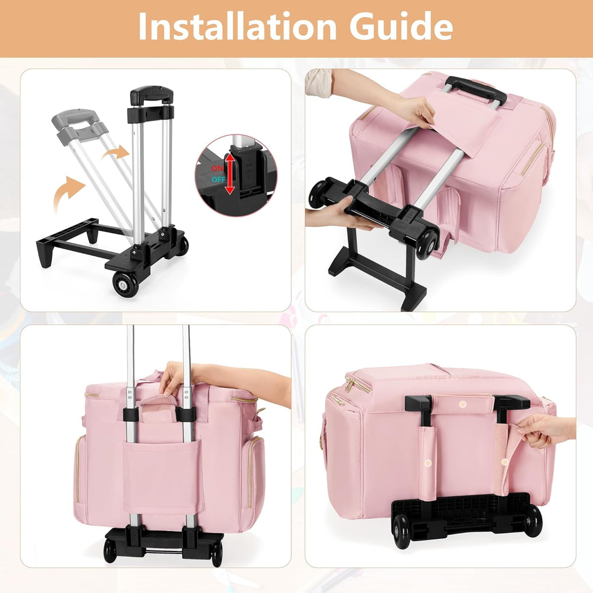 Rolbare Scrapbooktas – Trolleytas – Knutseltas – Hobbytas – Opbergtas – Roze – Met Afneembare Trolley – Laptopvak Tot 15,6 Inch