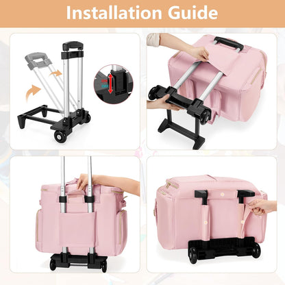 Rolbare Scrapbooktas – Trolleytas – Knutseltas – Hobbytas – Opbergtas – Roze – Met Afneembare Trolley – Laptopvak Tot 15,6 Inch