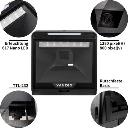 Yanzeo YS868 Laser Flatbed Desktop Omnidirectionele Barcodelezer Hoge Snelheid Automatische 1D Laser Barcode Scanner Afbeelding