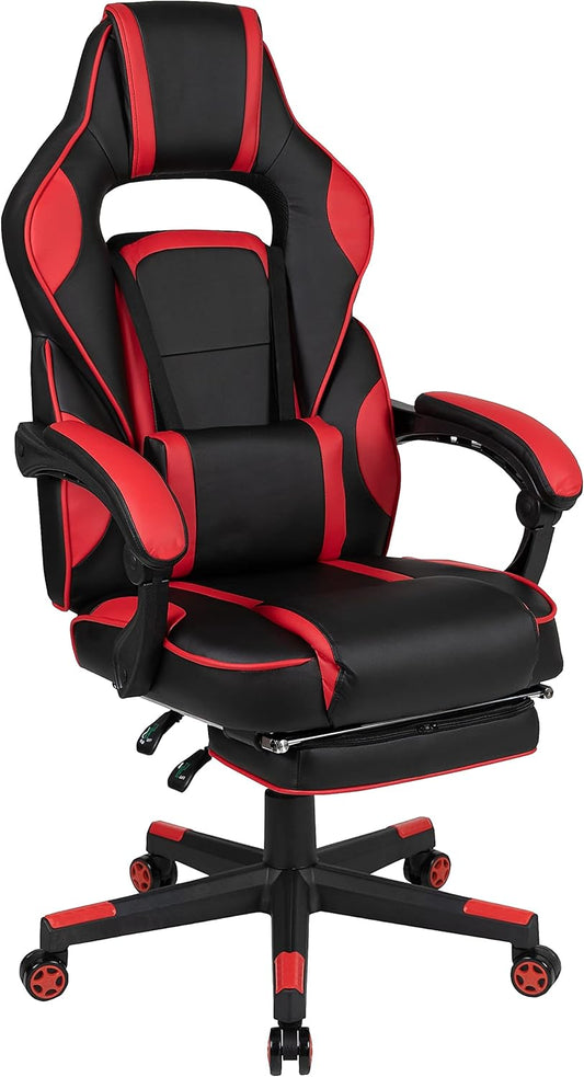 Flash Furniture Gamingstoel met hoge rugleuning, ergonomische bureaustoel met verstelbare armleuningen en voetensteun, perfect als gamestoel en voor thuiskantoor, rood