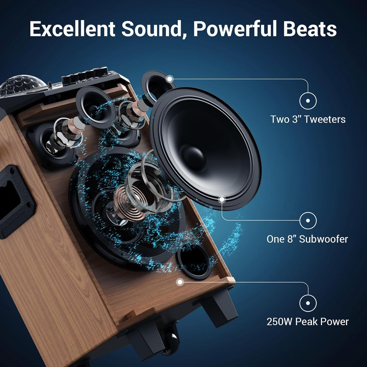 Karaokemachine Voor Volwassenen Bruin – Karaoke Installatie – Bluetooth Luidspreker – PA-Systeem – Partybox – 2 Draadloze Microfoons – LED Discobal En Bluetooth 5.0