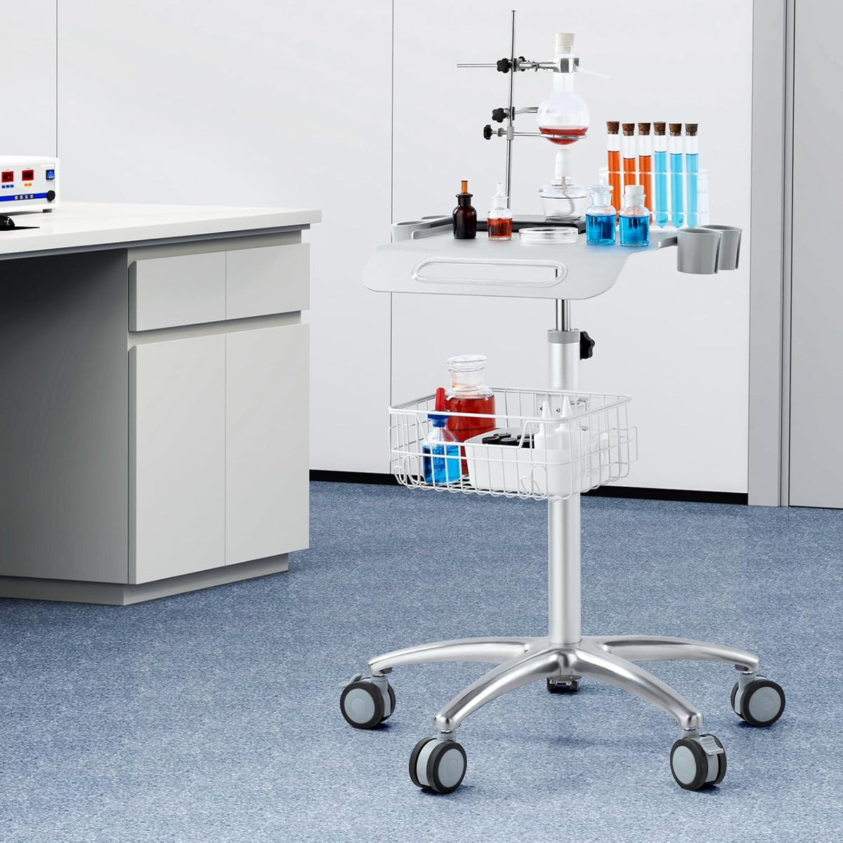 VEVOR Medische wagen, salonwagen met wielen, mobiele rolwagen, 68-109 cm, in hoogte verstelbaar, metalen salonstations voor kappers, rollende desktop-laboratoriumwagen voor kliniek, schoonheid en