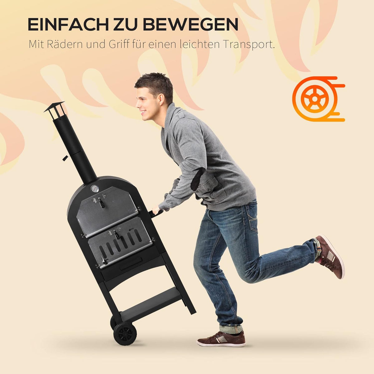 Outsunny 2-in-1 Outdoor Pizza Oven with Rolls Grill Oven with Protective Cover Pizza Shovel 2 Grill Nets Grill Trolley with Fireplace 63-Layer Wood Oven for BBQ Steel Black + Silver 54 x 161 x 161 cm - QUORE