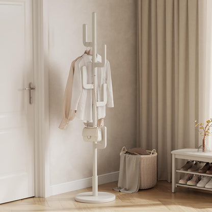 AQIMUELE Kapstok, kledingstandaard, massief hout, jasstandaard in cactusdesign met 6 haken, voor kleding en hoed, gemakkelijk te monteren, voor hal en slaapkamer (wit)