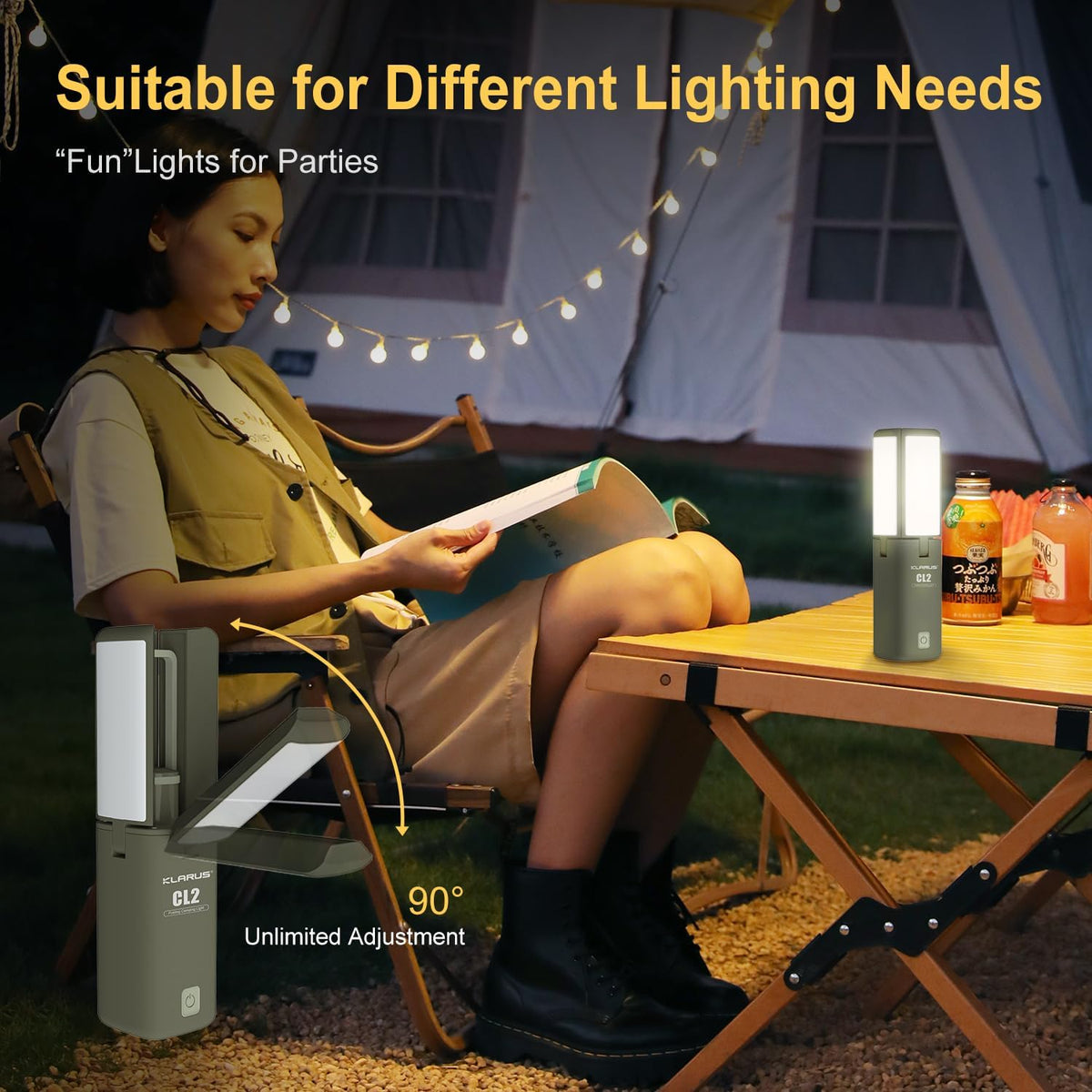 KLARUS CL2 multifunctionele campinglantaarn, 10000mAh oplaadbare campinglamp, 750 lumen opvouwbare campinglamp met 8 lichtstanden, IPX5 waterdichte LED-lantaarn voor tenten Outdoor Fishing Emergency