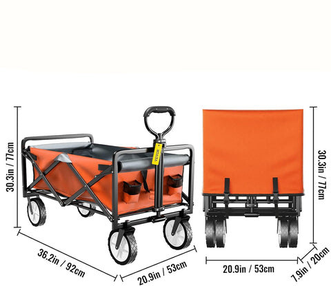 Deeper Festival Trolley - Verstelbare stuurstang - Afneembare luifel - Oxford-doek - Outdoor Camping Strandkar - Oranje en grijs - QUORE