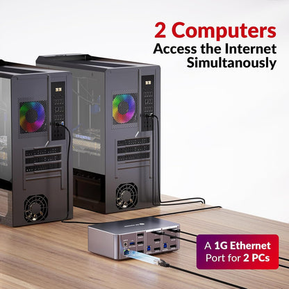 AV Access iDock D23 8K KVM Switch Docking Station for 2 Computers PCs & 3 Monitors, DisplayPort 2.0, 1G Ethernet, USB 3.0, HDCP 2.3, 4K@165/144Hz, 2K@144Hz for Gaming & Home Office