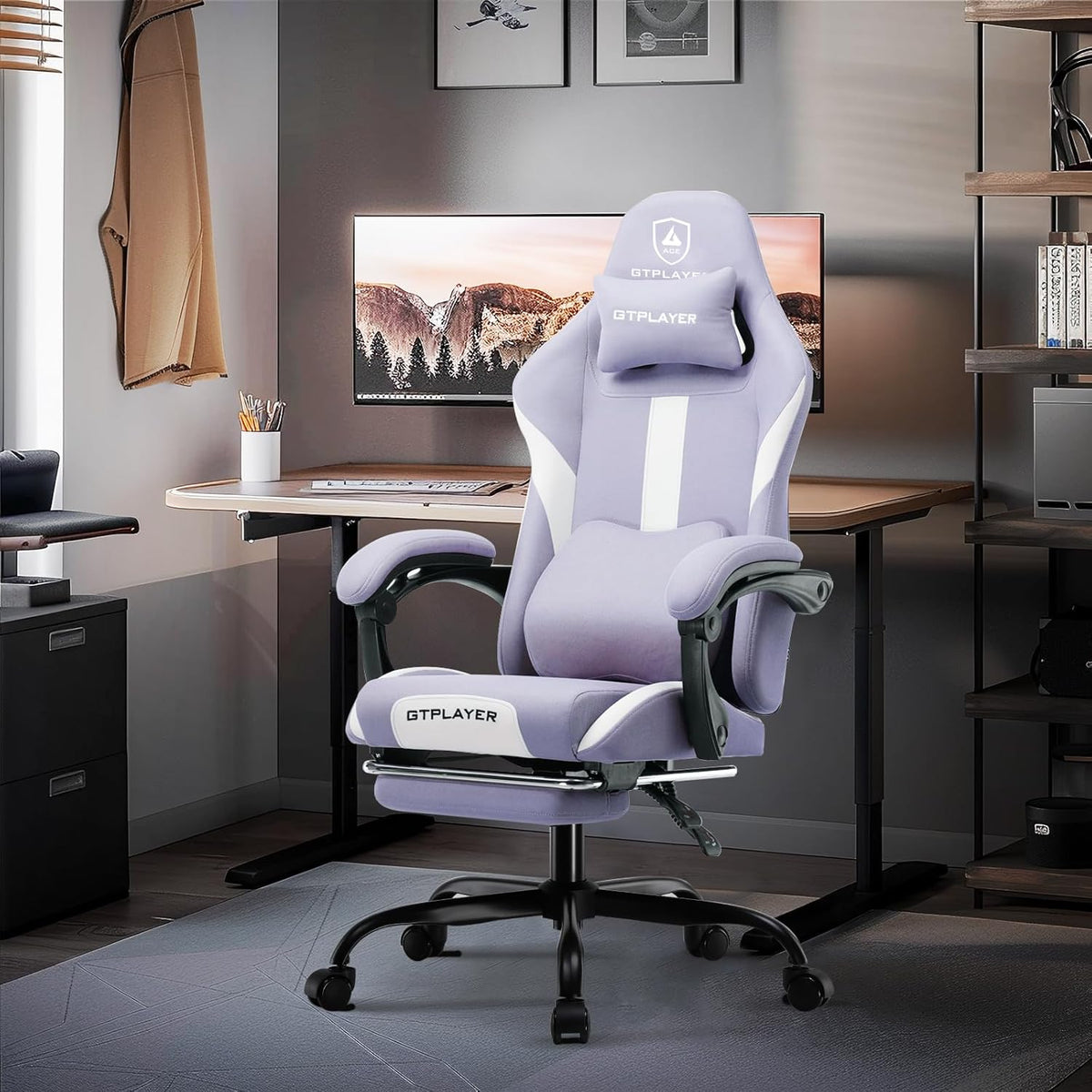 GTPLAYER Gaming Chair, Gamers Chair, Breathable High Quality Fabric Office Chair, Ergonomic PC Chair, Adjustable and Swivel Office Chair with Footrest, Purple - QUORE