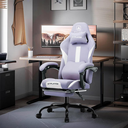 GTPLAYER Gaming Chair, Gamers Chair, Breathable High Quality Fabric Office Chair, Ergonomic PC Chair, Adjustable and Swivel Office Chair with Footrest, Purple - QUORE