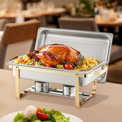Buffetset – Buffetverwarmer – Chafing Dish – Warmhoudpan – Warmhoudset – Goudkleurig RVS – 2x 7,5 L + 4x 4 L Bakken