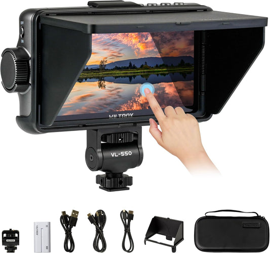 VILTROX DC-550 Pro 5,5 inch 1200 nits touchscreen DSLR camera veld monitor met accu zonneklep 3D Lut HDMI Peaking Focus Assist 1920x1080 4K HDMI ingang uitgang 5V type C ingang