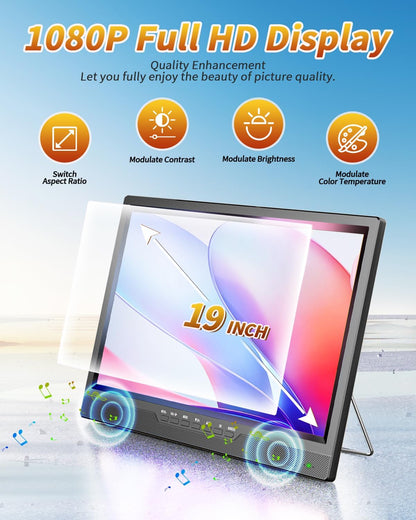 DESOBRY 19-inch tv, mini-tv met geïntegreerde 1080P kleine tv met antenne, digitale DVB-T2-tuner, HDMI AV USB, draagbare auto-tv voor kamperen, camper, keuken