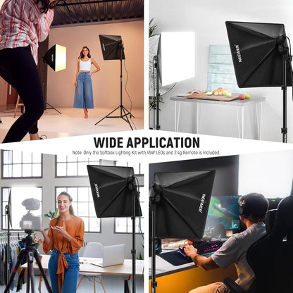 NEEWER NK103 Softbox verlichtingsset met statiefstandaard, set van 2, 45 W tweekleurige 2,4 G led-gloeilampen, 10 kanalen, 2900K-7000K, 1400Lux/m, CRI95, 20 m afstandsbediening, continue fotografie