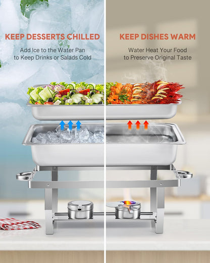 Wilprep Chafing dish set 9L RVS, 2 pakken met 2 grote GN 1/1 & 4 halve pannen GN 1/2 voor bruiloft, feest, banket, catering evenement