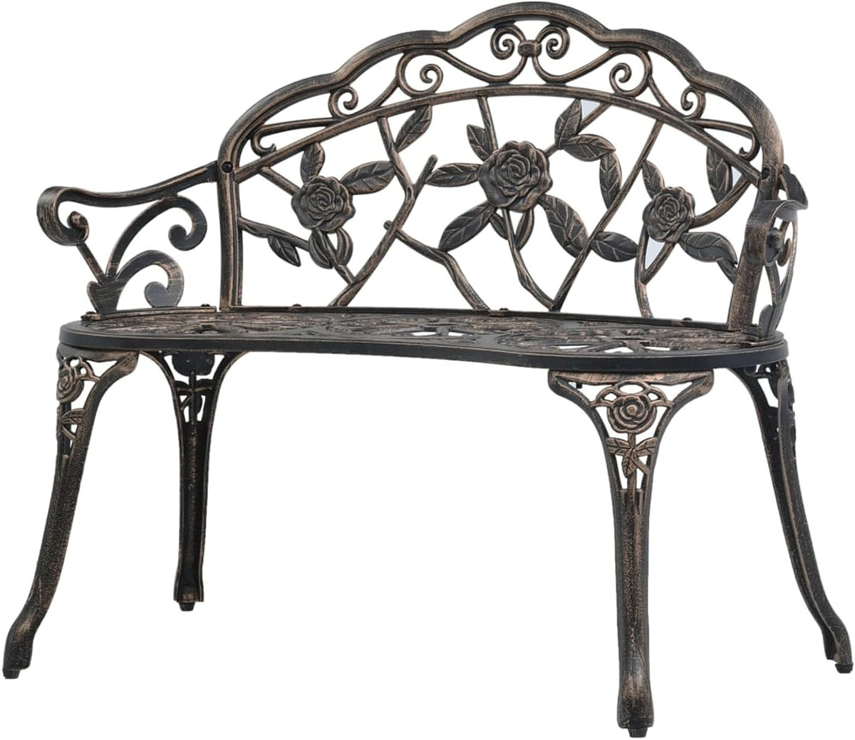 Bistro Bench 100cm Bronze Cast Aluminum Garden Bench, Vintage Style Design Outdoor Furniture Seating Park Patio Seat - QUORE