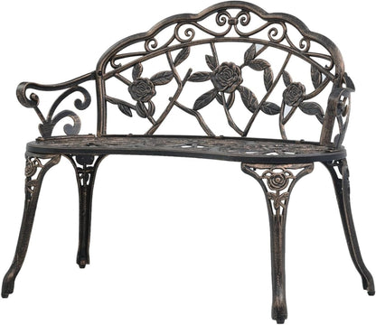 Bistro Bench 100cm Bronze Cast Aluminum Garden Bench, Vintage Style Design Outdoor Furniture Seating Park Patio Seat - QUORE