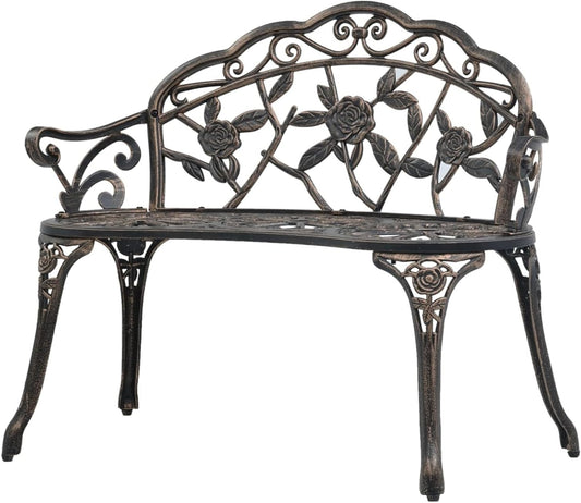Bistro Bench 100cm Bronze Cast Aluminum Garden Bench, Vintage Style Design Outdoor Furniture Seating Park Patio Seat - QUORE