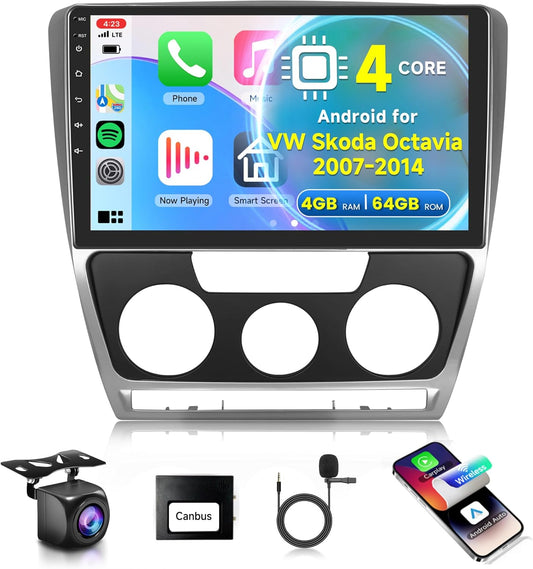 4G+64G Wireless CarPlay Android 13 Car Radio 2 Din for VW Skoda Octavia 2007-2014 with Wireless Android Car GPS Navigation WiFi 10.1 inch Car Radio with Mirror Link Bluetooth FM/RDS/32 EQ/SWC - QUORE