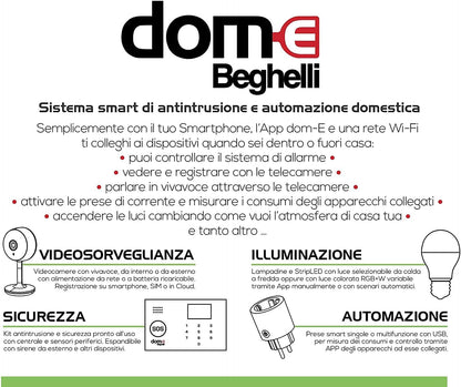 Beghelli - Spatbeschermingsset -e, draadloos alarmsysteem wifi/GSM met anti-verduisteringsbatterij, SOS-knop, compatibel met Alexa en Google Home, bediening via app en spraakassistent, wit