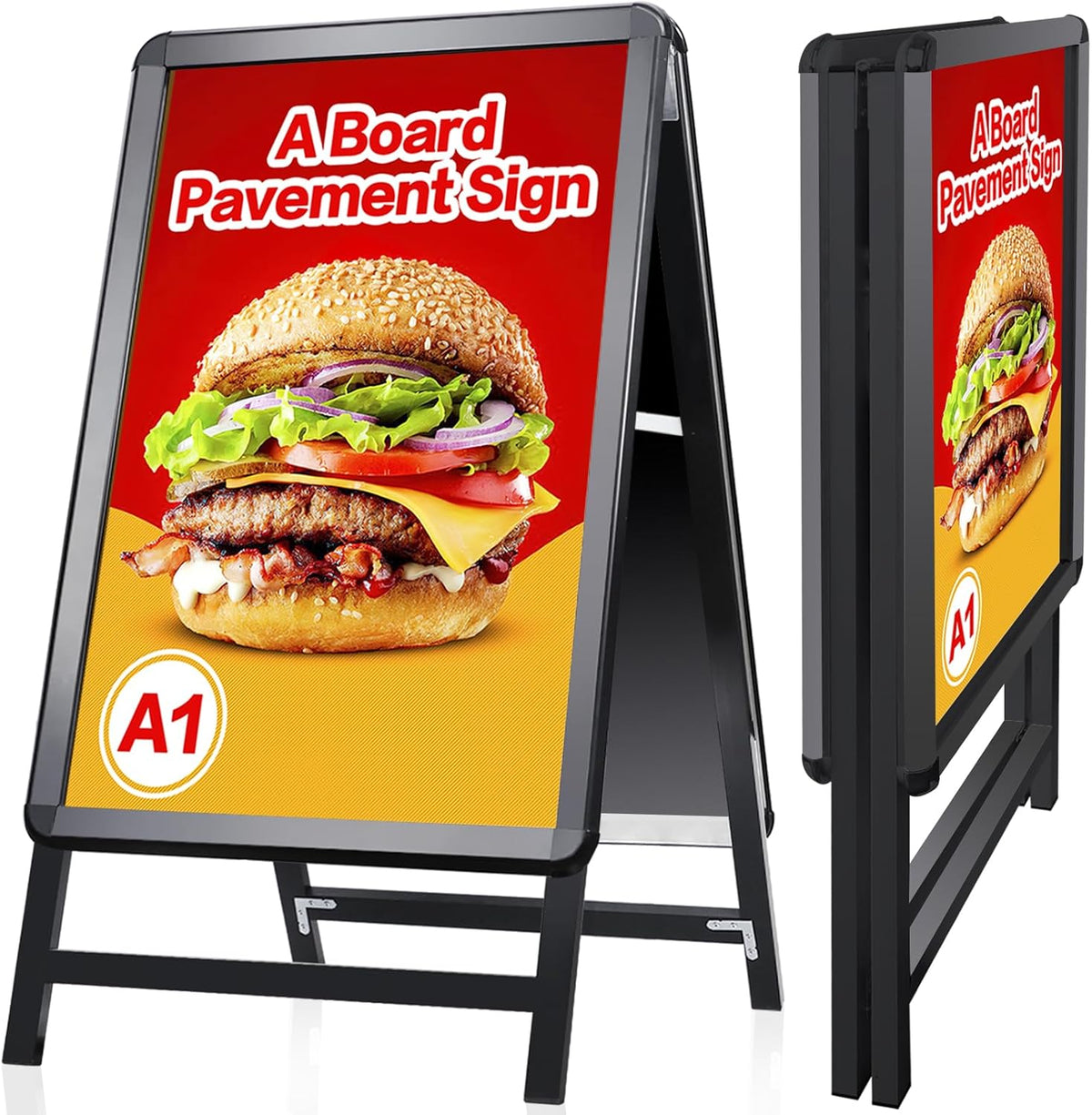 Stoepbord A1 Zwart – A-Bord – Sandwichbord – Reclamebord – Menubord – Dubbelzijdig – Opvouwbaar 9 Cm