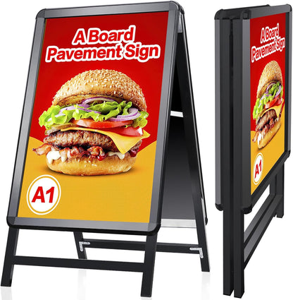 Stoepbord A1 Zwart – A-Bord – Sandwichbord – Reclamebord – Menubord – Dubbelzijdig – Opvouwbaar 9 Cm