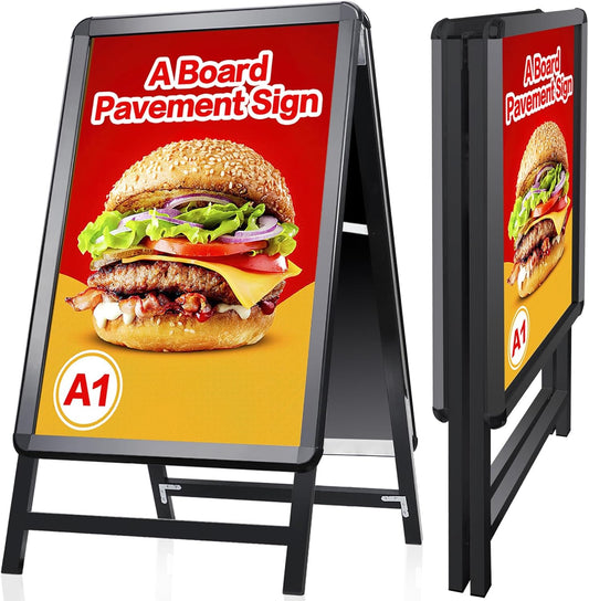 Stoepbord A1 Zwart – A-Bord – Sandwichbord – Reclamebord – Menubord – Dubbelzijdig – Opvouwbaar 9 Cm